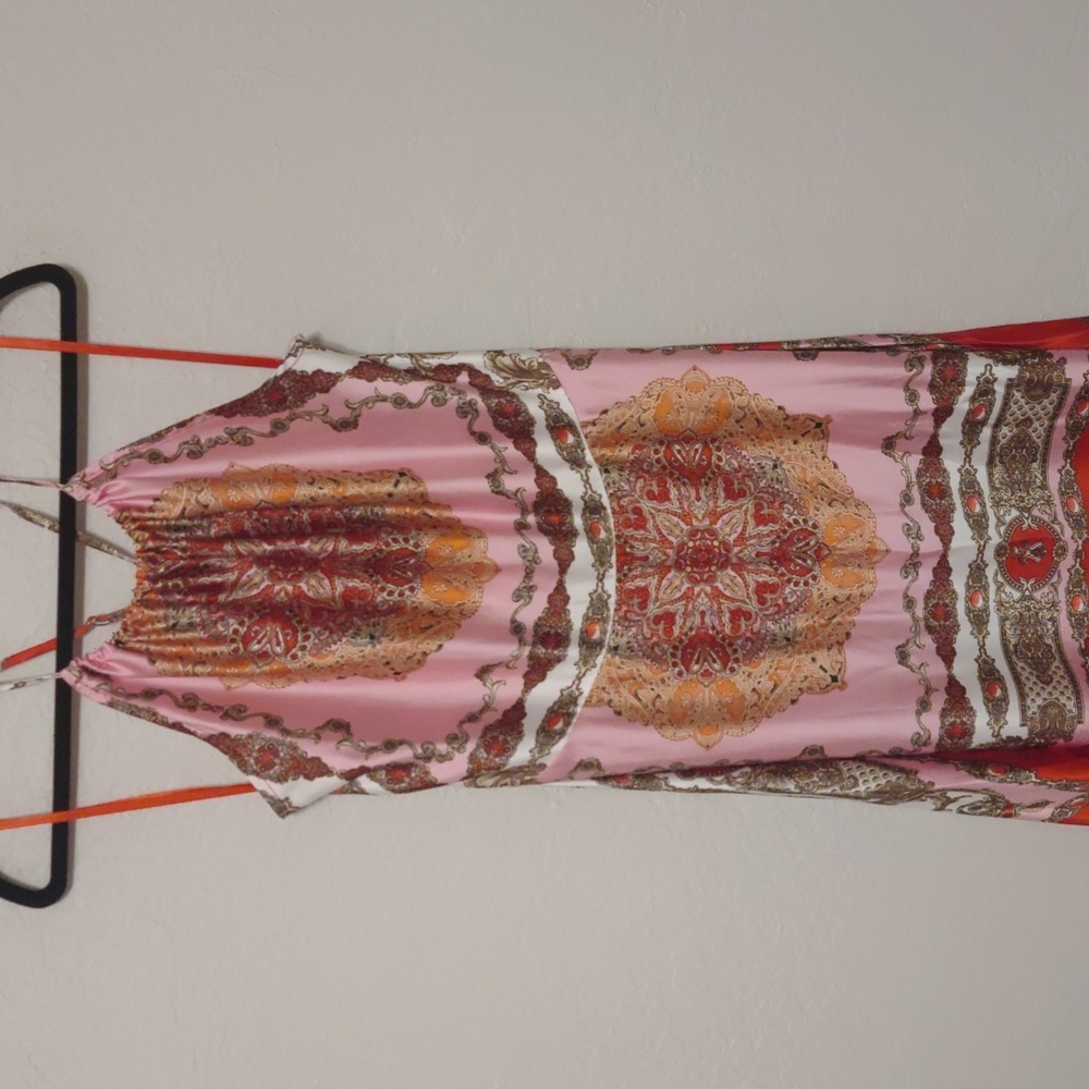 Scarf Pattern Halter Maxi Dress - Picture 3 of 11